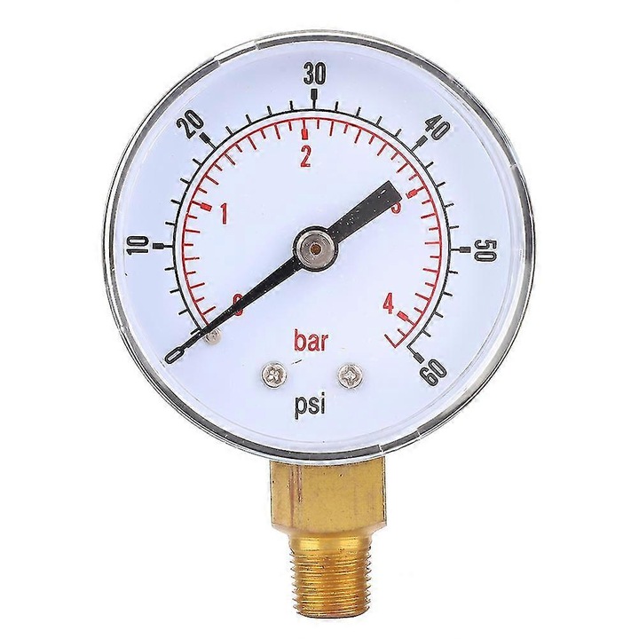 Manometru 50mm, 0-60PSI, 0-4Bar, conexiune 1/8 BSPT, pentru aer, apa, ulei, gaz