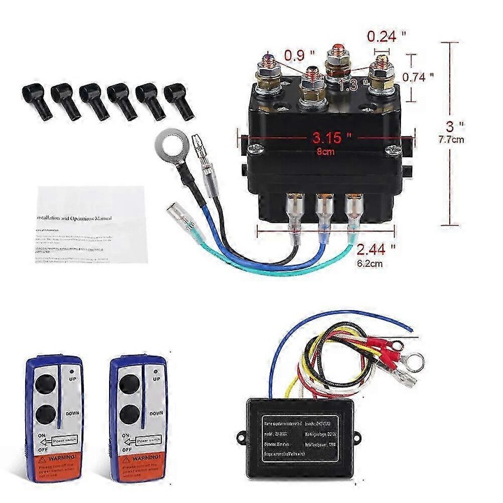 Contactor solenoid 12v 500a cu telecomanda wireless pentru sisteme tractare, utilizare off-road