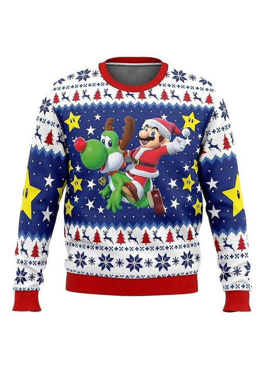 Férfi pulóver, többszínű, poliészter, karácsonyi/Mario mintás