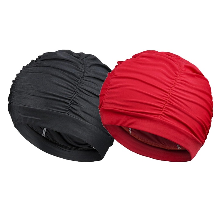 Casca de inot TRADERPLUS, poliester, design plisat, negru si rosu