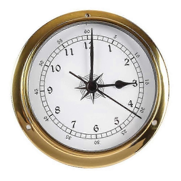 Ceas de perete din cupru pentru statie meteorologica, 115mm, aurie si alba, design elegant