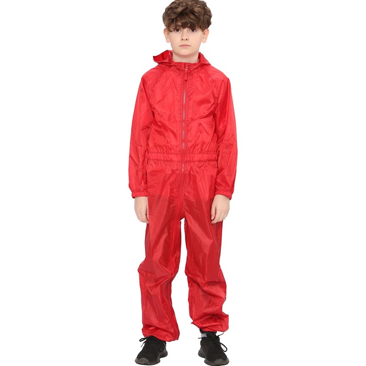 Costum de ploaie unisex impermeabil, poliester, rosu, Rosu