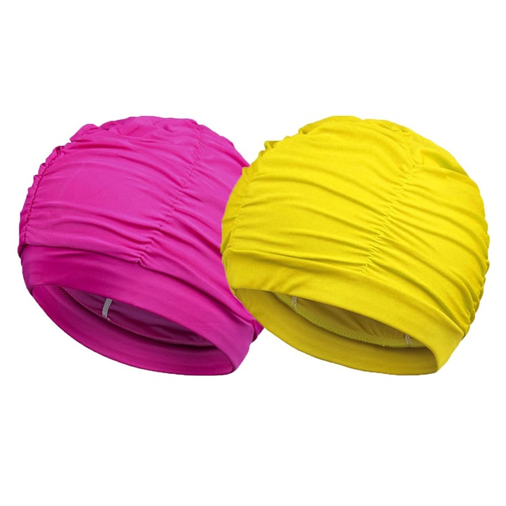 Casca de inot TRADERPLUS, poliester, design plisat, galben si rosu, pentru adulti, unisex