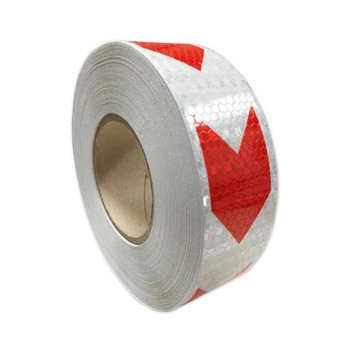 Banda refectorizanta Alba cu sageata Rosie tip fagure 5CM x 20M Banda refectorizanta Alba cu sageata Rosie tip fagure 5CM x 20M