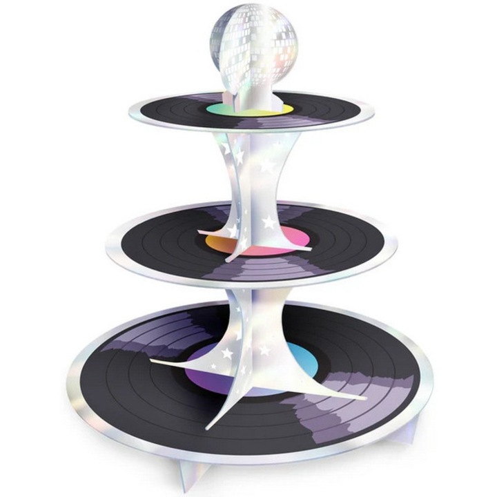 Stojak Patera pentru Muffinuri si Ciasteci, PARTYPAL, Retro Disco, 34x39cm, set 7 piese