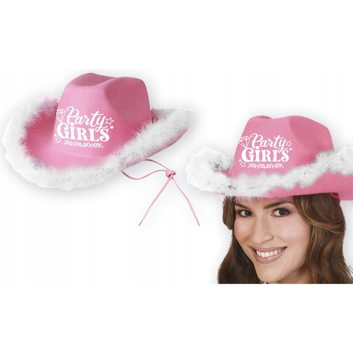 Cowboy kalap Party Girls, Guirca, rózsaszín/fehér
