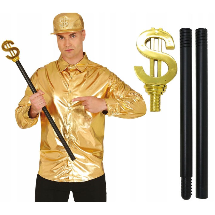 Accesoriu costum Gangster, Guirca DOLAR, 76cm, negru/auriu
