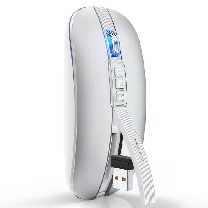 Vezeték nélküli egér, Bluetooth 5.1, 2, 4 GHz, 4 DPI beállítás, gyors válaszidő, alacsony késleltetés, USB interfész, ergonomikus, plug and play, ezüst
