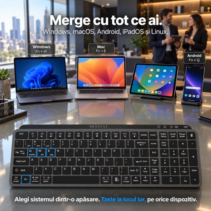 Usb Taster Tastatura Fara fir NETSTAT®️, Tastatura Slim 16mm, Tastatura Bluetooth ...