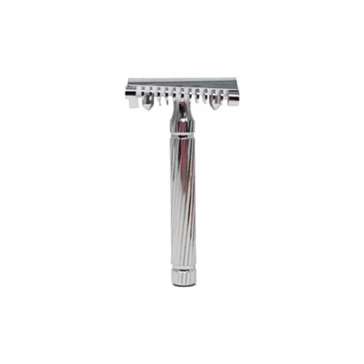 Aparat de ras clasic Fatip Piccolo Chrome Slant Double Edge, pieptene deschis