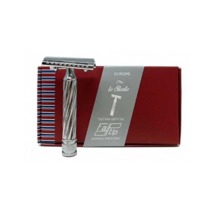 Aparat de ras clasic Fatip Chrome Slant Double Edge, pieptene închis
