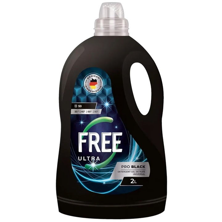 Detergent lichid Free 2L pentru rufe negre, 50 spălări, automat