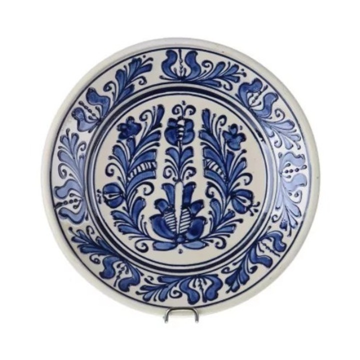 Farfurie Decorativa din Ceramica de Corund, Pictata Manual, Albastru, 13 cm