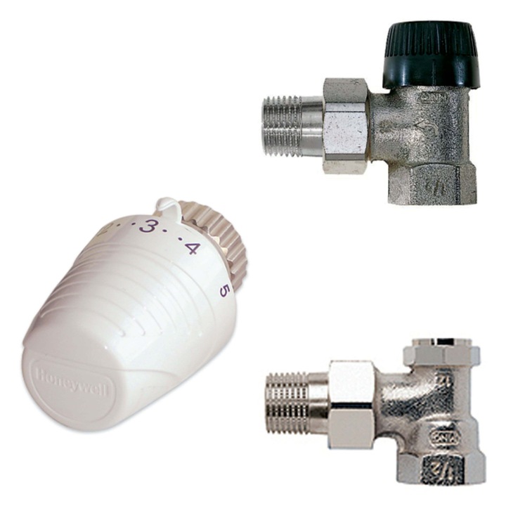 Honeywell termosztatikus szelep szett 1/2" O-gyűrűs (fej+előremenő+visszatérő)