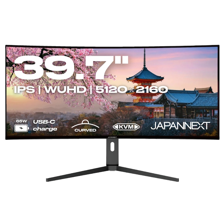 JAPANNEXT 39.7" JN-5X40 IPS LED Monitor, WUHD 5120 x 2160, HDMI, DisplayPort, Ívelt képernyő, Fekete hangszórók