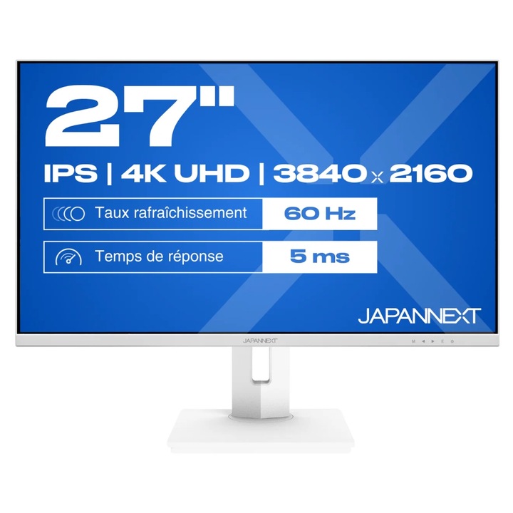 MonitorPS LED JAPANNEXT 27" JN-IPS270UHD60F-C65W-HSP-W, UHD 3840 x 2160, HDMI, DisplayPort, Fehér hangszórók