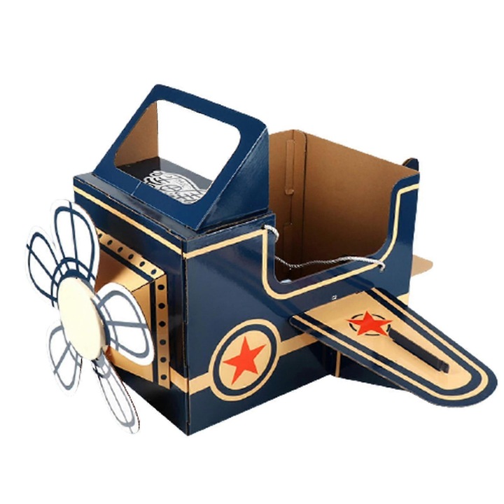 Set de jucarii educationale din carton, avion de desenat, interactiv, albastru, dimensiune variabila