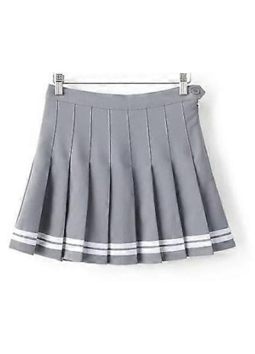 Fusta plisata, mini, gri, din poliester si bumbac, pentru femei si fete