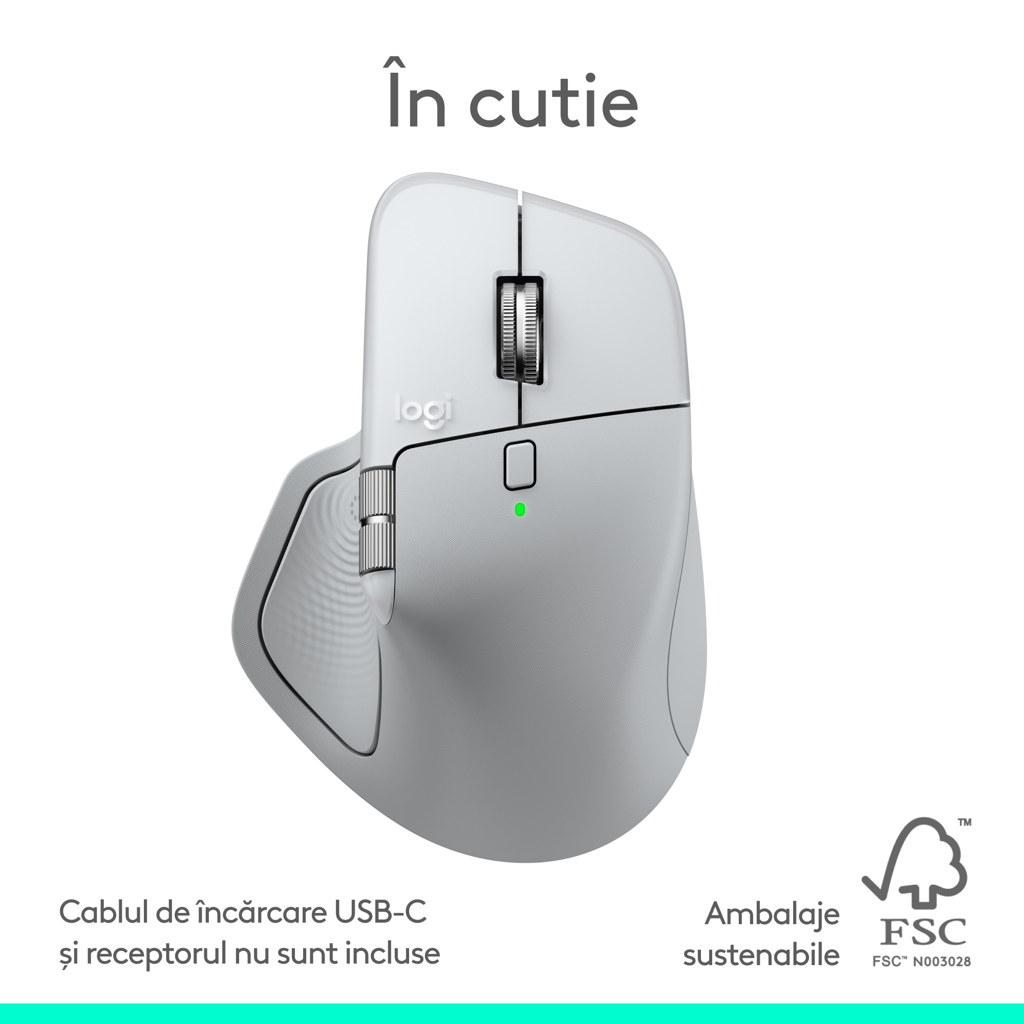 Mouse Wireless Logitech MX Master 4 for MAC, Silent, USB, BT, White Silver