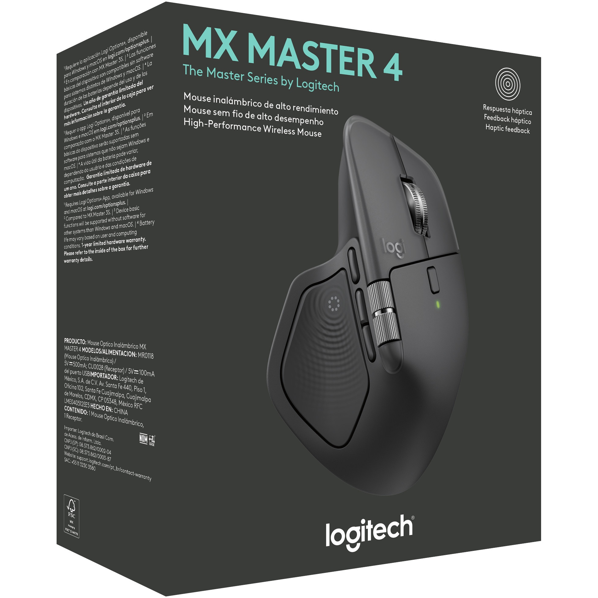 Mouse Wireless Logitech MX Master 4 for MAC, Silent, USB, BT, Space Black