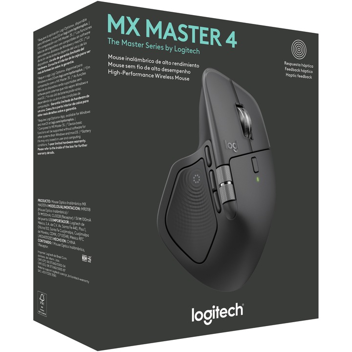 Mouse Wireless Logitech MX Master 4, Silent, USB, BT, Graphite