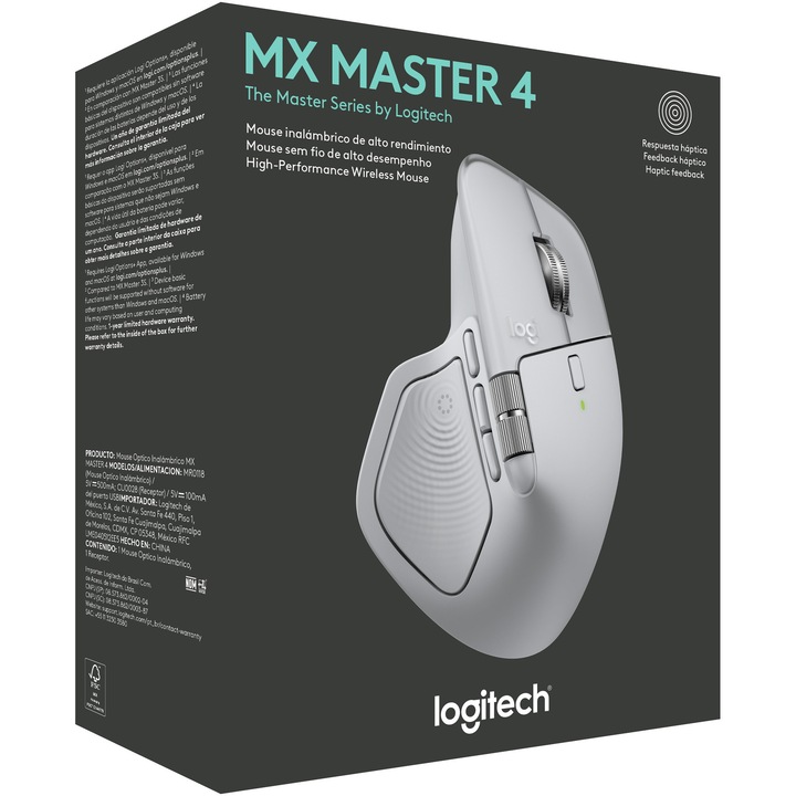 Безжична мишка Logitech MX Master 4, Silent, USB, BT, Pale Grey
