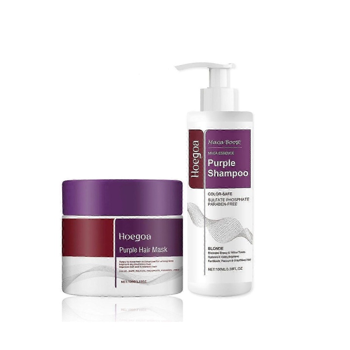 Set sampon si masca pentru par violet, neutralizeaza tonurile de galben, pentru par blond, argintiu si gri, 250ml x 250ml