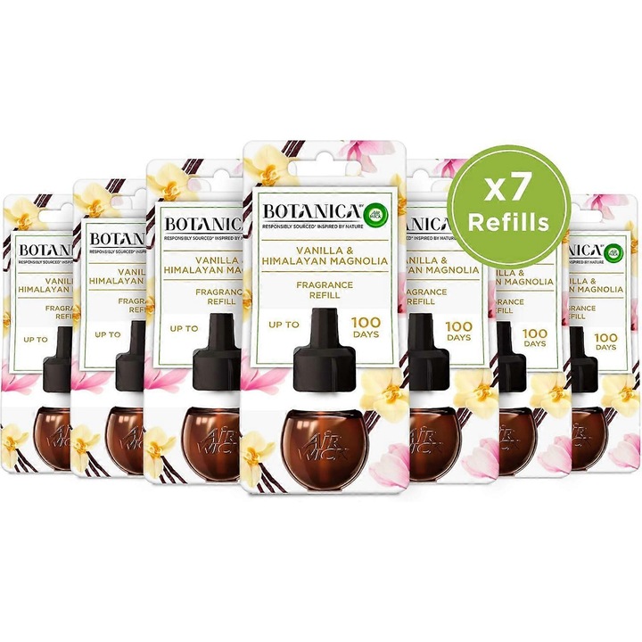 7 db Botanica szobaillatosító készlet, Air Wick Vanília és Himalájai Magnólia, 19ml
