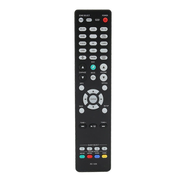 Telecomanda de inlocuire pentru AV receiver, Denon, dimensiuni compacte, material ABS, compatibila cu AVR S960H, AVR X2700H, AVR X3700H