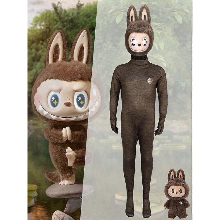 Костюм Labubu за косплей, Хелоуин, карнавал, кафяв, 120 см