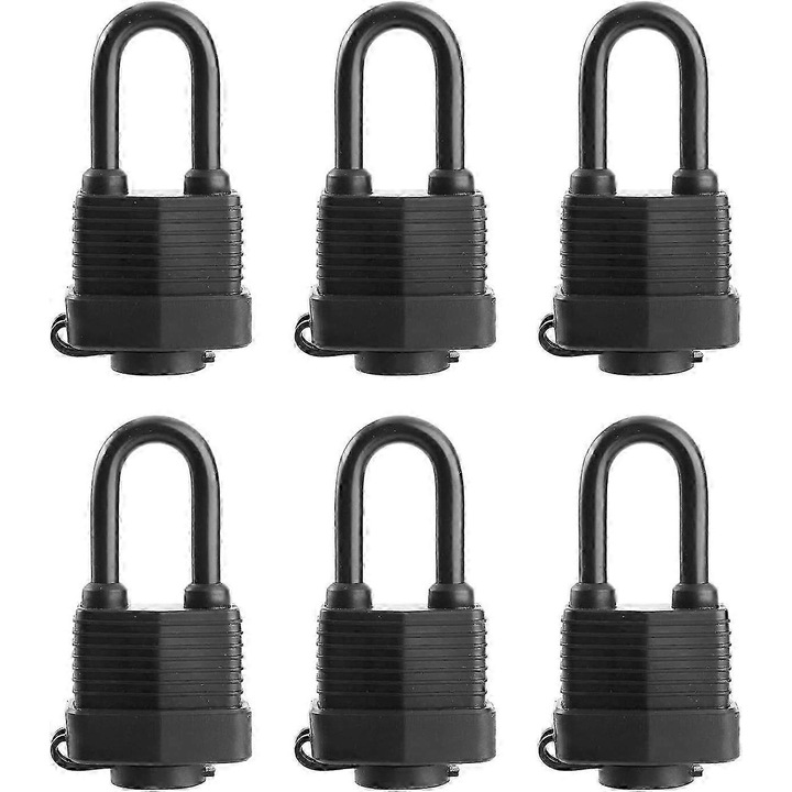 Set de 6 lacate din otel laminat rezistente la apa, chei identice, 1-9/16 inch, negru