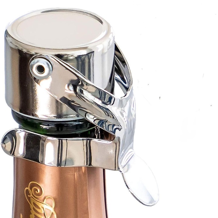 Комплект 2 тапи за шампанско, патентовано уплътнение, хром, за стандартни бутилки от 750 мл