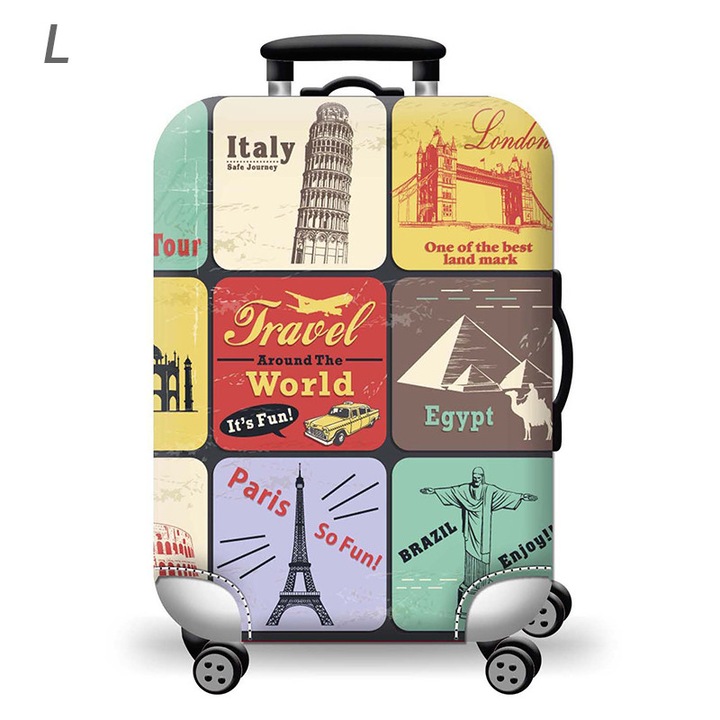 Husa protectie troler, elastica, material gros rezistent la uzura, spalabila, durabila si longeviva, cu fermoar la baza + inchizatoare cu clip, dimensiuni L, potrivita pentru troler 26-29 inch, multiple culori