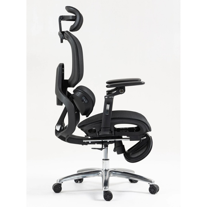 Scaun Ergonomic Premium Ultra Pro Roller, Scaun Birou Reglabil Vertical cu Suport Lombar Masaj si Incalzire, Sezut Translatie, Cotiere 6D, Suport Picioare Retractabil, Tetiera 2D, Material Full Mesh Respirabil, Design Confort Ergonomic, Negru