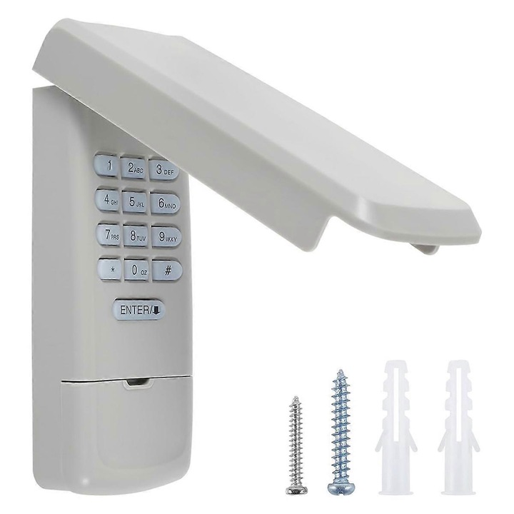 Panou de control pentru deschiderea usilor de garaj, 3 Canale, Cod de acces, Wireless, 9V, Plastic, Alb