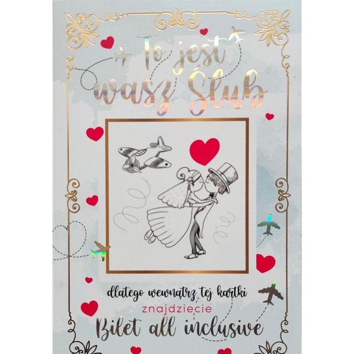 Felicitare YEKU, karnet de nunta, 350g, cu zambete si glitter