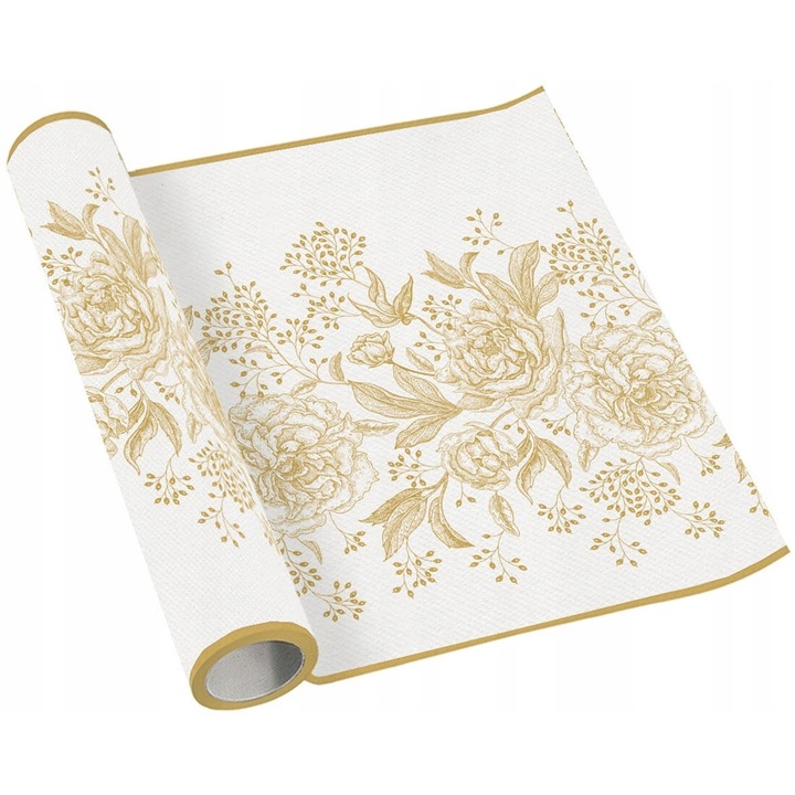 Covoras de masa PAW, bujori aurii, alb, 40x500cm