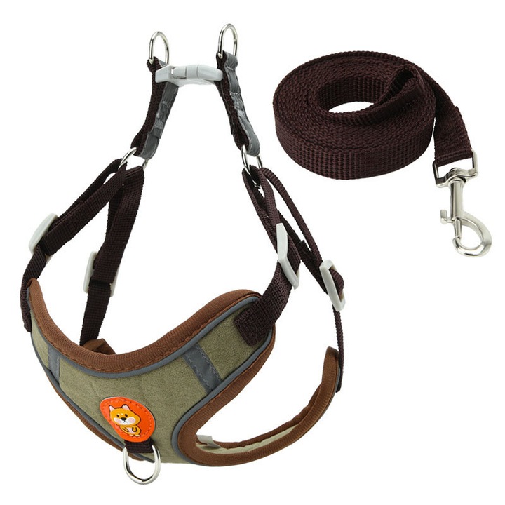 Set lesa si ham pentru animale de companie, pentru caini de talie mica si medie, culoare maro