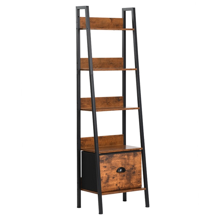 Raft cu 4 straturi + sertar FurnitureR® 29×42×141 cm Stejar inchis