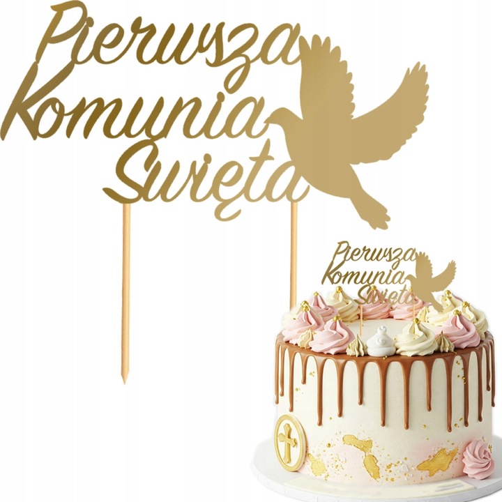Torta topper, PartyPro, Elsőáldozás, 16x12cm, arany, 1 db-os szett.