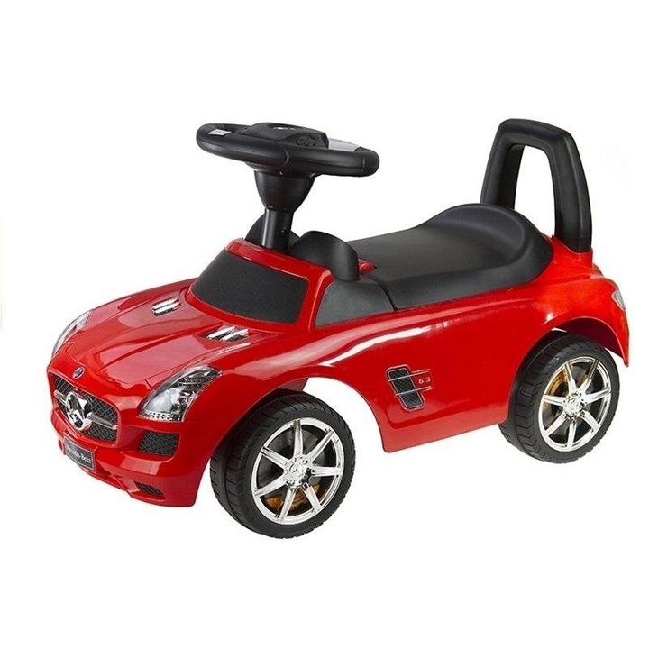Ráülős gyermekjármű Mercedes-Benz, piros, műanyag kerekekkel, játéktároló rekesszel