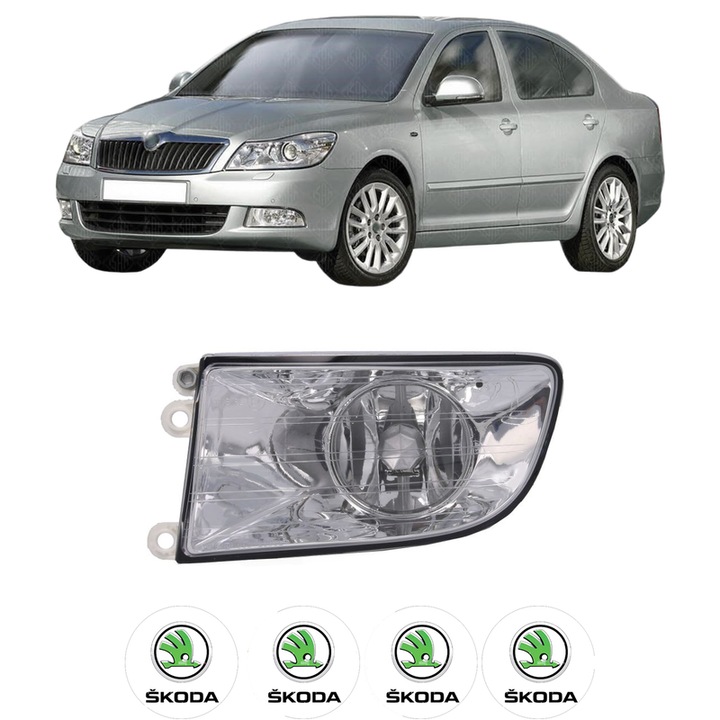 Lampa Proiector Dreapta SKODA OCTAVIA II (1Z3) din 2004-2013, Auto, Tip bec H8, Depo, 4 Stickere auto cu SKODA