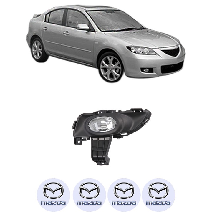 Lampa Proiector Stanga MAZDA 3 Saloon (BK) din 2003-2009, Auto, Tip bec H11, Depo, 4 Stickere auto cu MAZDA