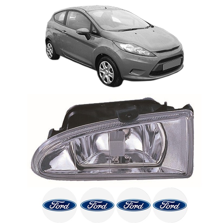 Lampa Proiector Dreapta FORD FIESTA VI (CB1, CCN) din 2008-2018, Auto, Tip bec H1, Depo, 4 Stickere auto cu FORD
