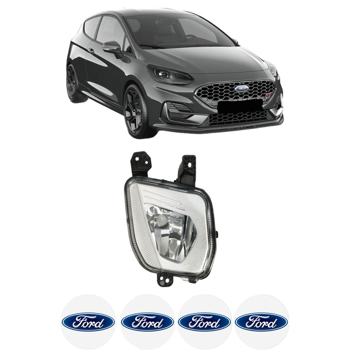 Lampa Proiector Dreapta FORD FIESTA VII (HJ, HF) din 2017-2022, Auto, Tip bec H8, Depo, 4 Stickere auto cu FORD