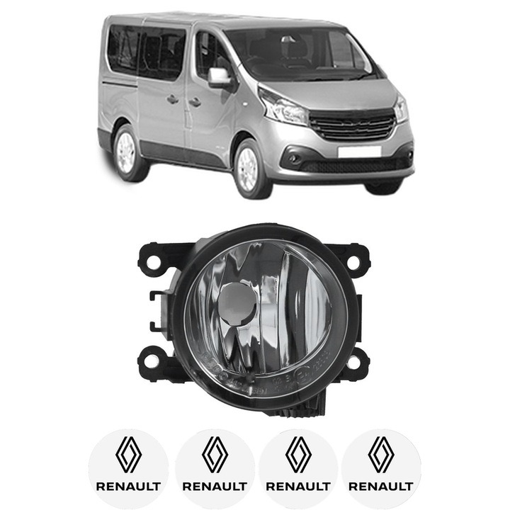 Lampa Proiector Stanga RENAULT TRAFIC III Bus (JG_) din 2014-2019, Auto, Tip bec H11, Depo, 4 Stickere auto cu RENAULT