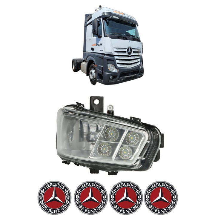 Lampa Proiector Dreapta MERCEDES-BENZ ACTROS MP4 / MP5 din 2011-2014, Auto, Tip bec H11 / LED, Depo, 4 Stickere auto cu MERCEDES-BENZ