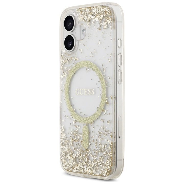 Husa protectie Guess Resin Bottom Glitter MagSafe, aurie, pentru iPhone 17