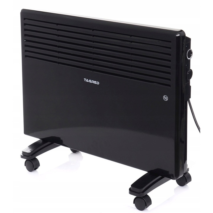 Convector electric Tagred TA911B 1500W, negru, 50x65,8x12,4cm, montare pe perete sau mobil cu roti