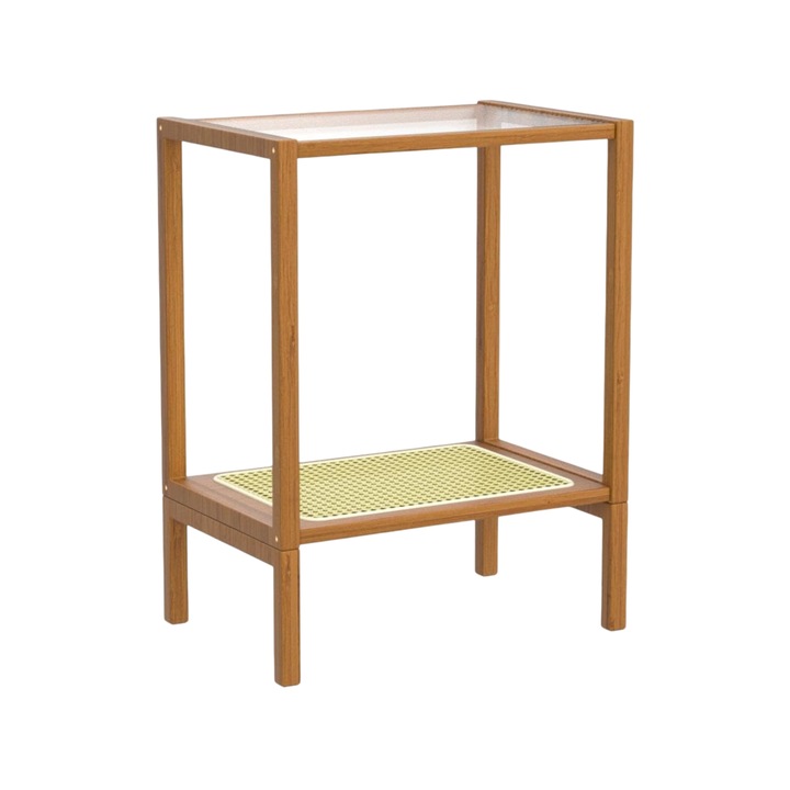 Маса от бамбук, 2 нива, бохо стил, кафяв цвят, 57x44,5x30,7 см